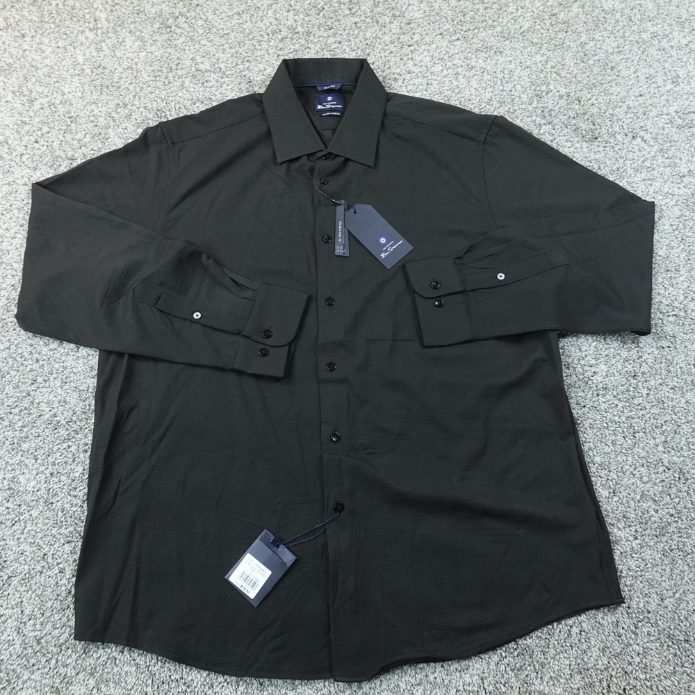 NEW Ben Sherman Shirt Mens 17.5 34/35 XL Black Slim Long Sleeve Dress Button Up